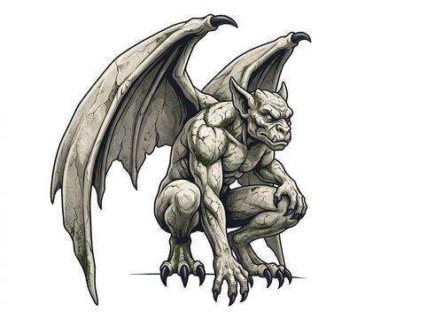 Powerful stone gargoyle creature monster vector crouched