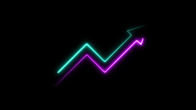 Glowing neon arrow pointing up grow business financial profit graph.4k motion graphics video animation