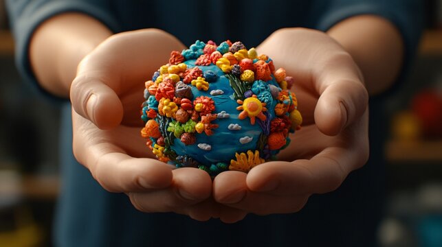 Whimsical Earth Day Illustration in Handmade Clay Style