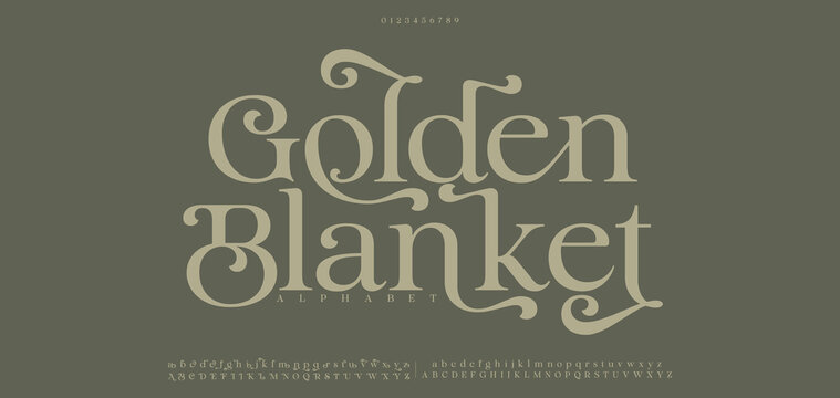 Golden Blanket Elegant luxury modern beauty logo alphabet font. Typography beautiful fashion classic letters serif italic fonts decorative wedding vintage logos. vector illustration