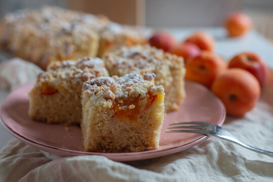 delicious apricot summer cake on a table