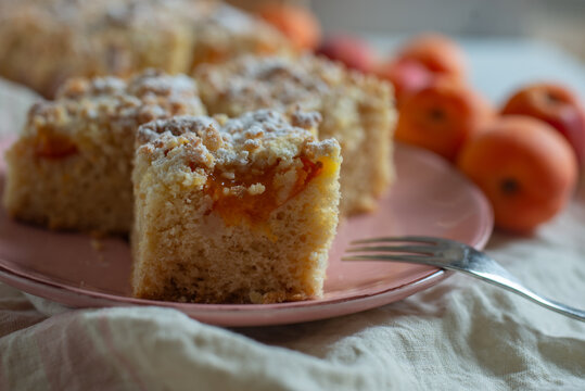 delicious apricot summer cake on a table