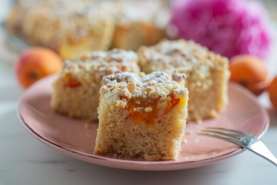 delicious apricot summer cake on a table