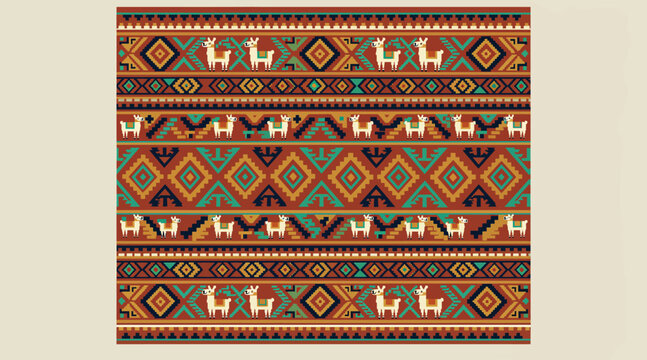 Peruvian Inca Blanket Pattern with Llamas - Tribal Textile Art