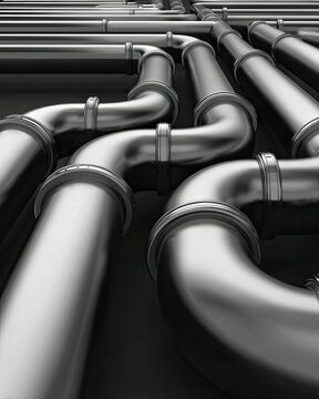 Intricate Network of Gleaming Metal Pipes Arranged Parallel in a Minimalist Industrial Setting