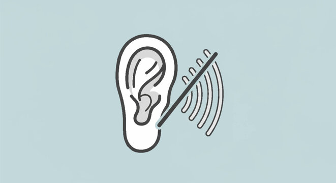 Hearing loss concept: ear with sound waves blocked by a line