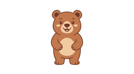 Cute Cartoon Brown Bear Standing Isolated White Background, Adorable Animal Illustration © Korek
