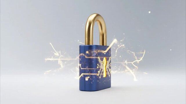 Digital Cyber Security Padlock with Binary Code and Circuit Lines on White Background Loop Motion Graphic Videos