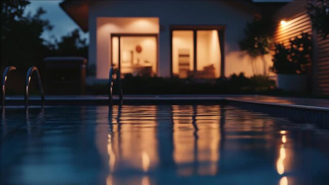Night time with lights shining on water surface
