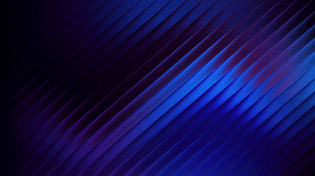 Grainy ribbed abstract background with diagonal blue and purple stripes and textured surface