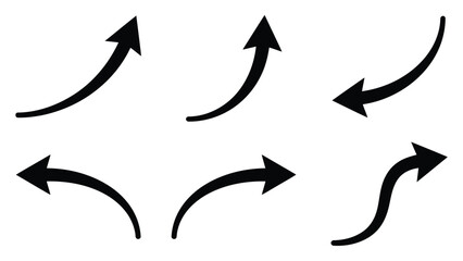 Black Curved Arrows Pointing in Different Directions on a White Background © Abu