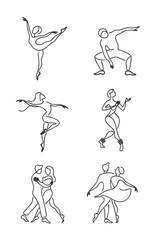 Obraz premium Ballet and Couple Dance Gray Line Icon Set