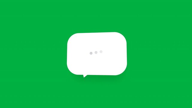 Minimalistic white speech bubble with three dots on vibrant green background, simple design for communication concepts, flat vector illustration.
