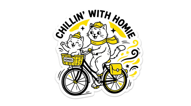 Cute Cats Riding Bicycle Together, Chillin' With Homie