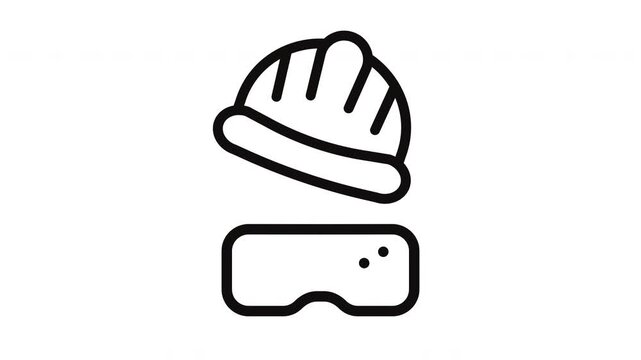 Hard Hat and Safety Goggles Line Art Icon Looping Animation for Construction Web Design