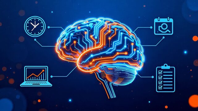Brain with circuit design and icons