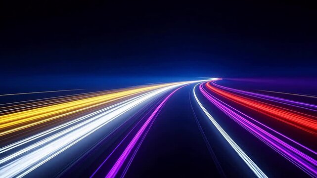 Colorful Light Trails on Road