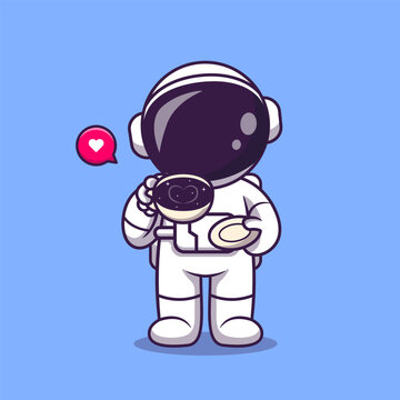 Cute Astronaut Drink Coffee Space Cartoon 