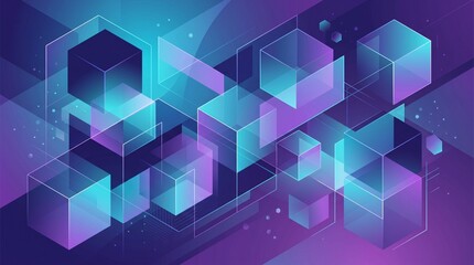 Obraz premium Geometric 3D cubes, purple blue gradient background, futuristic tech abstract