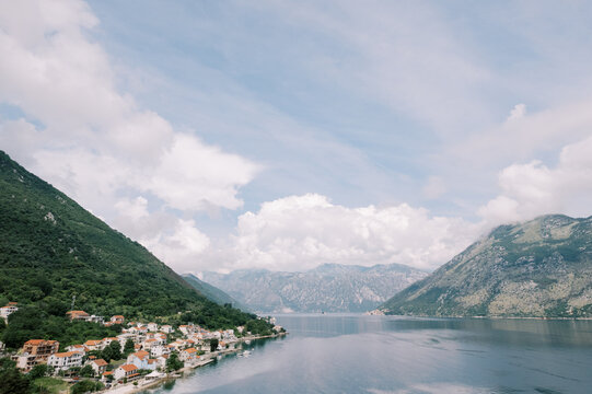 Scenic Bay View with Mountains and Coastal Village in Prcanj Montenegro