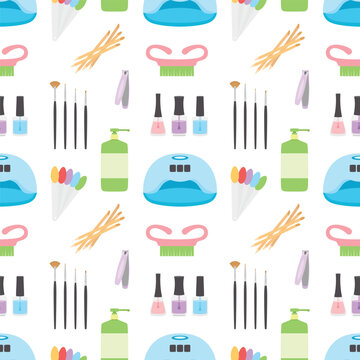 nail salon manicure tools colorful pattern