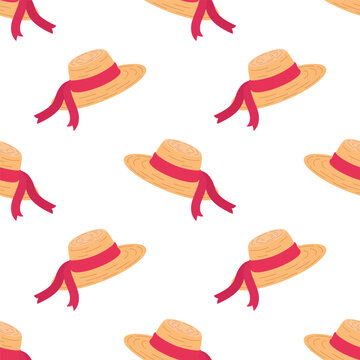 straw hat seamless pattern