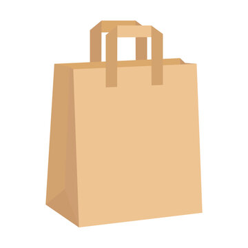 kraft paper shopping bag in flat style