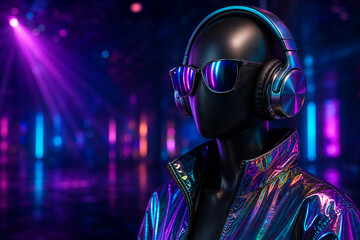 Naklejka premium Nightlife Fashion Bust With Mirrored Glasses and Audio Gear