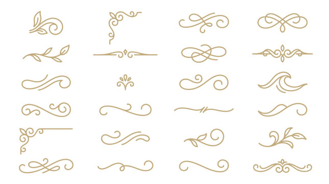 Elegant calligraphic scrolls and ornate design elements set