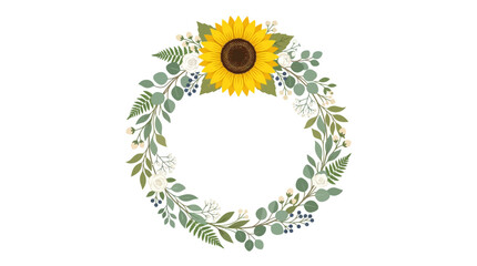 Elegant sunflower floral wreath with eucalyptus leaves on a white background vector © IFFA