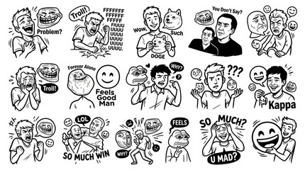 Fototapeta premium Meme Faces Collection: Internet Culture, Humor, Reactions and Emotions