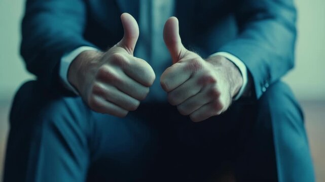 A man in a suit giving two thumbs up.