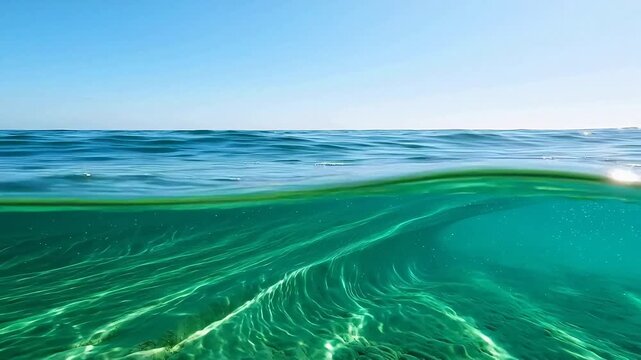 Split view of ocean surface and underwater