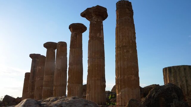 ancient temple columns in Agrigento, Sicily