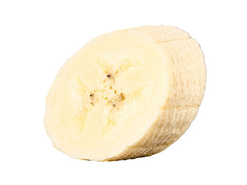 A vibrant cross-section of a fresh, ripe banana slice, showcasing its healthy and natural texture on a transparent.
