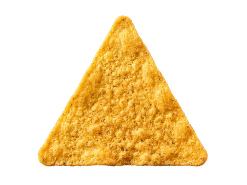 Robustly seasoned, a crisp and vibrant golden-yellow triangular nacho chip, ready for delightful enjoyment.