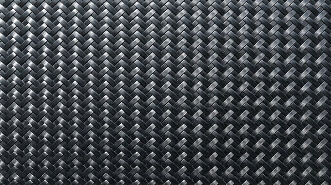 Close-up macro shot of a woven carbon fiber texture with a geometric pattern and metallic sheen