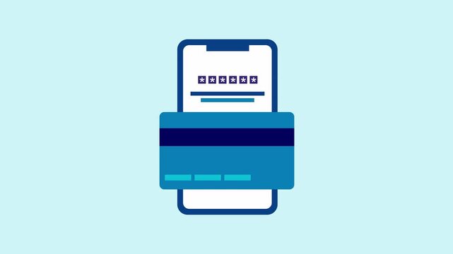 Mobile phone payment through credit card for mobile transaction 2d animation with alpha matte