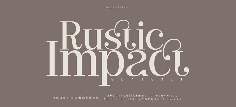 Rustic Elegant Font Uppercase Lowercase And Number. Minimal modern urban fonts for logo, brand etc. Typography typeface uppercase lowercase and number. vector illustration | Black Magic Variation