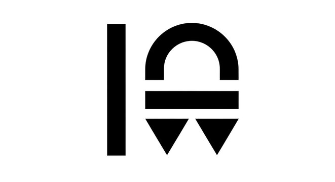Black and white line of the letter 'a' with a triangular arrow shape alphabet typography