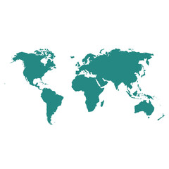 Fototapeta premium World Map Silhouette Against White Background Teal Color Scheme