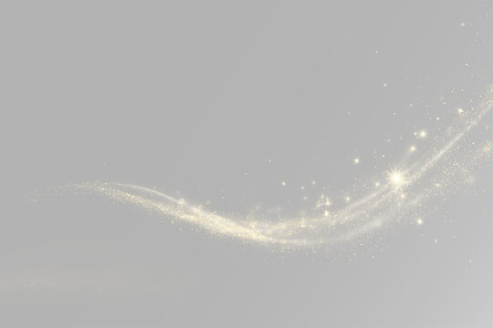 Golden glitter trail with sparkling stars, magical fairy dust, glowing luxury particles and elegant shining light effect