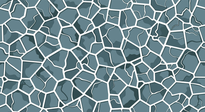 Seamless cracked ice pattern or dry mud texture showing a dense web of broken fissures on a blue background.