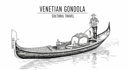 Naklejka premium Venetian Gondola Cultural Travel Boat.