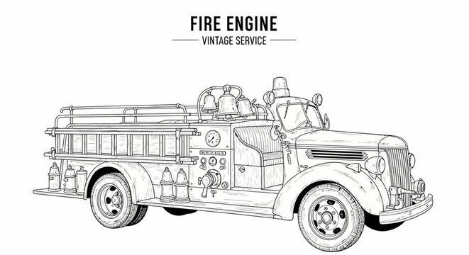 Vintage Fire Engine Truck Side View.