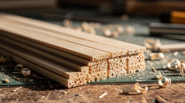 Stack of Balsa Wood Strips Ready for Crafting Projects