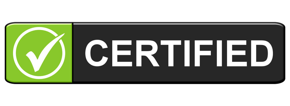 Certified - H&auml;kchen auf gr&uuml;n schwarzem Button