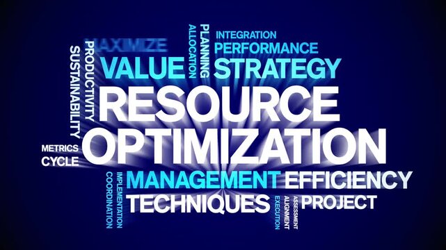Resource Optimization animated word cloud-text design animation tag kinetic typography seamless loop.