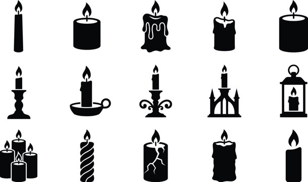Halloween vector bundle black silhouette candles and candelabras for spooky decor