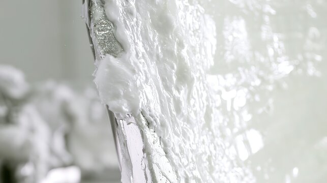 Viscous material stirred in metal mixing tank, fluid texture under soft industrial lighting, manufacturing process detail
